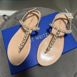 Stuart Weitzman Women's Sandals - Pearl Embellished Tan